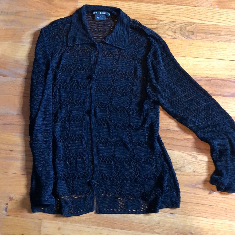 Crocheted black cardigan